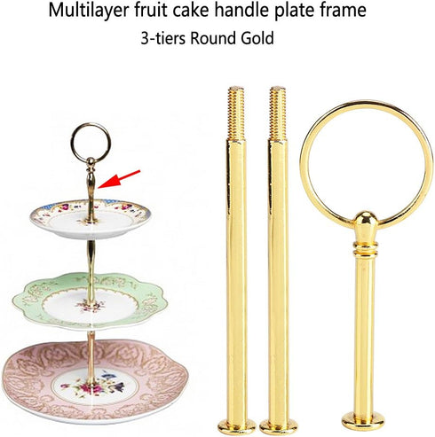 Cake Cupcake Tray Stand with Handle - 3-Tiers Round-Silver Hardware Fitting Holder, Pack of 3