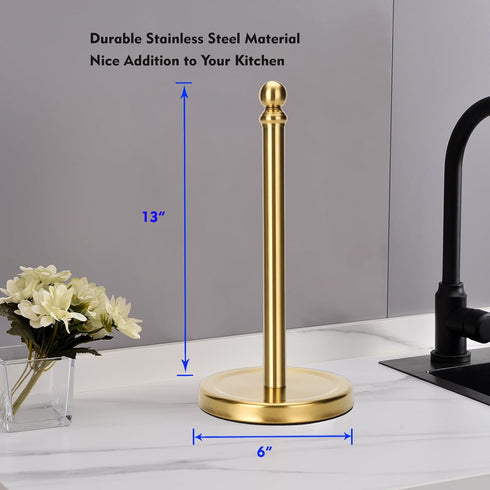 Gold Paper Towel Holder Stand for Countertop, Weighted Base for One-Handed Operation (Gold)