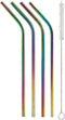HIC Kitchen Reusable Rainbow Drinking Straws, 18/8 Stainless Steel, Set of 4 with Cleaning Brush