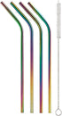 HIC Kitchen Reusable Rainbow Drinking Straws, 18/8 Stainless Steel, Set of 4 with Cleaning Brush