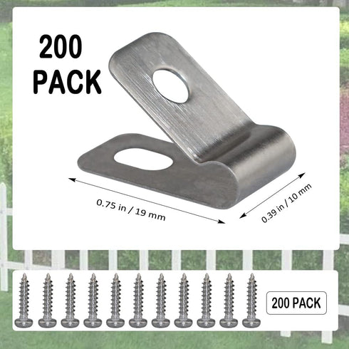 Wire Fence Clips 200 Pcs, Stainless Steel Fencing Mounting Clips with Screws for 12-16 Gauge Welded Wire to Wood, Metal