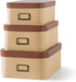 Soul & Lane Kraft Decorative Boxes - Set of 3, Cardboard with Light Leather Lids, Bronze Label Holders for Home Decor