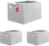 Storage Bins for Shelves, 3-Pack Medium Linen Organizers and Collapsible Baskets with Handles for Bedroom, Gray