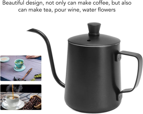 Pour Over Coffee Kettle - Stainless Steel Gooseneck Spout Coffee Tea Pot, 350ML Black with Lid