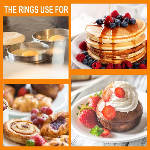 6pcs Double Rolled Stainless Steel 3.15inch English Muffin Rings for Cooking