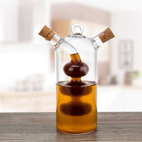 2 1 Olive Oil and Vinegar Dispenser Cruet Bottles, in Transparent Dual Glass for Kitchen Cooking Container