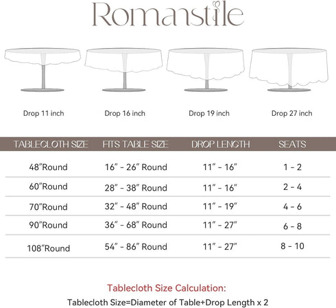 Romanstile Round Waterproof Tablecloth, Stain Resistant Washable Table Covers, Light Grey, 70 Inch