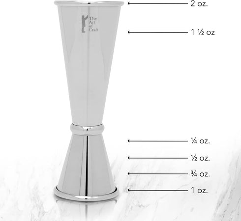 Japanese Jigger, 1oz 2oz Stainless Steel Double Cocktail Jigger with Measurements Inside, Bartender Measuring Tool