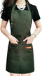 Waterproof Green Canvas Cotton Cooking Kitchen Chef Bib Aprons, Adjustable Straps, Large Pockets for Men Women