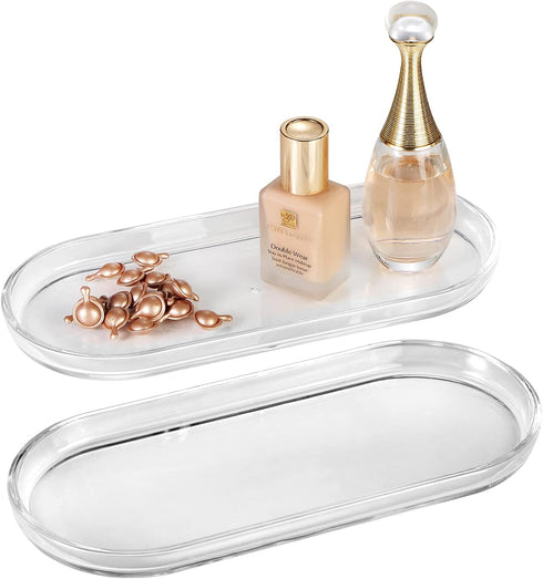 SheeChung Clear Acrylic Vanity Tray, 2 Pack, 9.65 in x 4.5 in x 0.79 in, Sturdy Countertop Sink Tray Dispenser