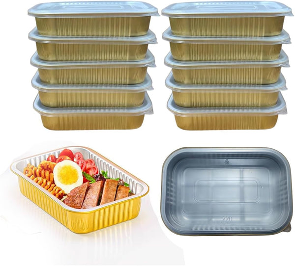 Aluminum Foil Pans with Lids, 10 Pack Heavy Duty 2LB Small Foil Pan, 8.5" 6" Disposable for Baking & Cooking