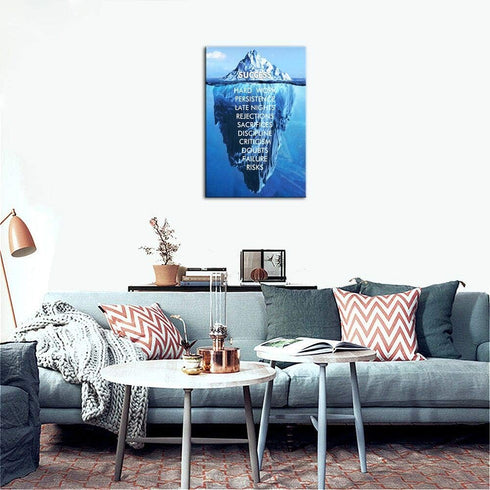Inspirational Success Canvas Wall Art, Blue Iceberg Motivation Quotes Print for Home, School, Office Decor