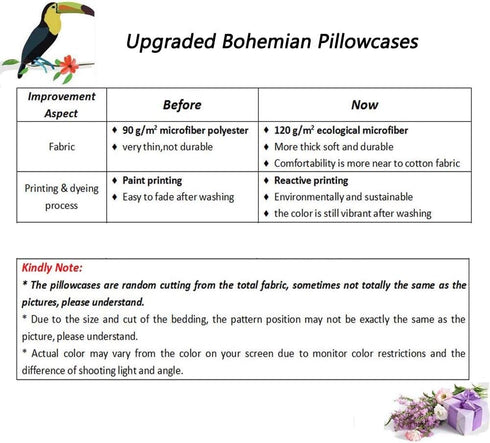Omelas 2 Pack Bohemian Pillowcase Standard Queen Size - Colorful Floral Striped Pillow Shams with Envelope Closure