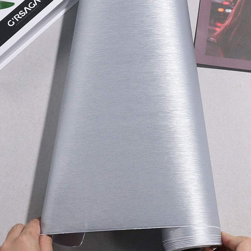 Self Adhesive Brushed Silver Stainless Steel Contact Paper for Appliances, 15.7x117 Inches, Kitchen Countertop