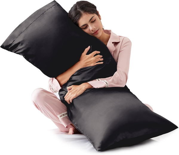 Love's Cabin Satin Body Pillowcase, Silky Cooling Long Pillow Cover with Envelope Closure, 20x54 inches, Black