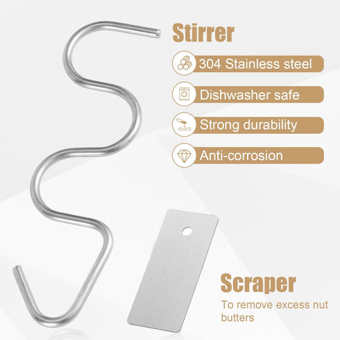 NQEUEPN 12-30OZ 05072 Peanut Butter Stirrer and Scraper, Stainless Steel Peanut Butter Mixer Nut Butter Stirrer Tool