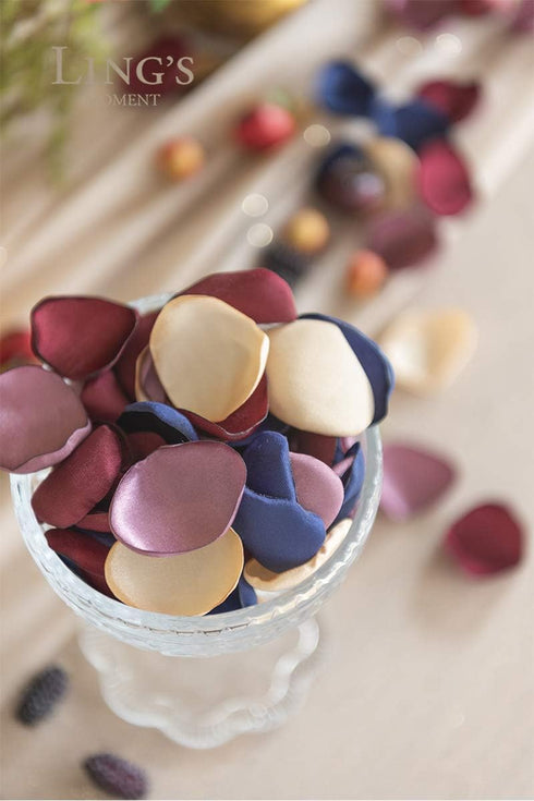 Ling's Moment Silk Rose Petals for Wedding/Aisle/Flower Girl Baskets, Burgundy Navy Gold (400pcs)
