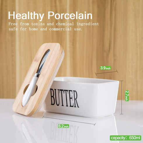 Hasense Butter Dish with Lid , Large Butter Dish with Lid for Countertop, Ceramic Butter Holder Container with Cover, Airtight Butter Keeper for Kitchen, Farmhouse Decor White