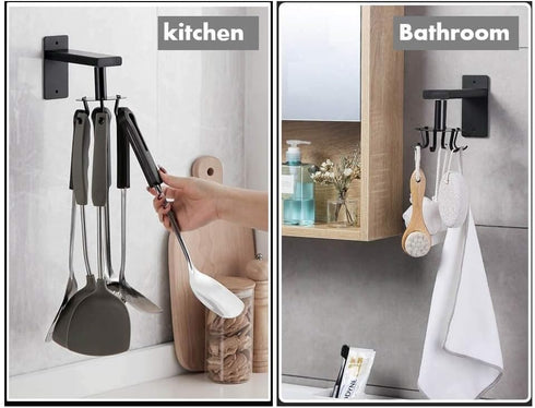 Kitchen Cooking Tool Utensil Holder, iNenya Black Rotating Spatula Holder with 6 Hooks for Hanging