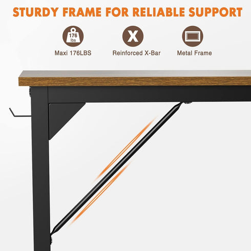 Sweetcrispy 40 Inch Small Computer Desk for Kids with Headphone Hooks & Storage Bag, Rustic Brown