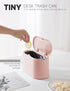 Tiny Plastic Trash Bin with Lid, Removable Mini Trash Can, Pop Up Countertop Wastebasket for Bathroom, Office, Pink