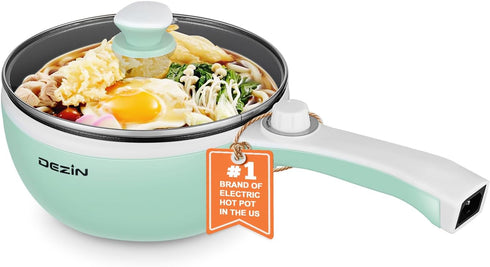 Dezin Hot Pot Electric Upgraded, Non-Stick Sauté Pan, 1.5L Mini Portable Hot Pot for Steak, Egg, Fried Rice