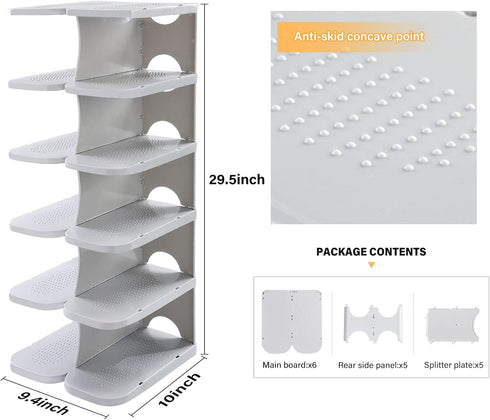 6-Tier Closet, Thickening Cubby Shoe Rack, Free Combination Shoe Organizer for Free Standing Shoe Tower, Stackable