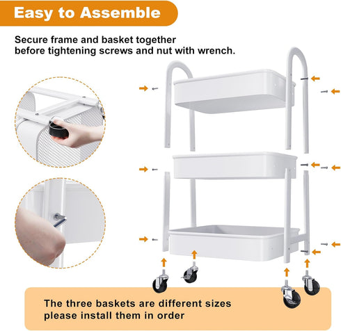 Rcemlip 3 Tier Rolling Cart with Wheels for Pantry Organizers and Storage, Metal Utility Kitchen Cart for Fruit