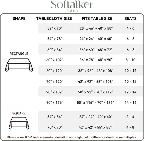 Softalker Rectangle Tablecloth, Waterproof & Stain Resistant, Wrinkle Free Fabric Washable Polyester Table Cover for