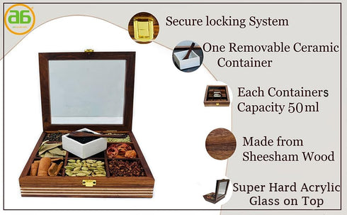9 Countertop Premium Wooden Spice Box with Glass Lid Compartment Masala Organizer for Kitchen Storage