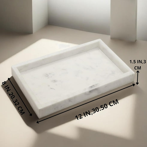 Natural Marble Tray for Desktop/Kitchen/Vanity/Bathroom, Stone Organizer Tray for Coffee Table, Plate Holder for