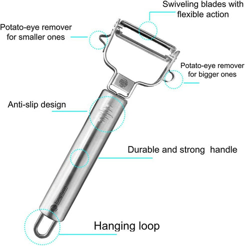Fruits and Vegetables Peelers - Y Shape Swivel Potato Peeler, Stainless Steel Multifunctional Peeler