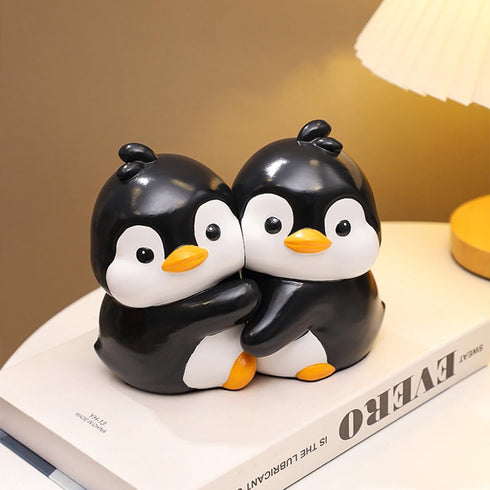 Cute Hug Penguins Decorative Bookends, Unique Animal Book Ends to Hold Books Creative Resin Book Holder Stopper