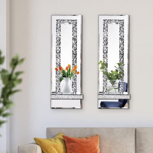 Aeveco Set 2, 4)) Crystal Crush Diamond Mirrored Candle Sconces, Silver Wall Candle Holder of Wall Decorations