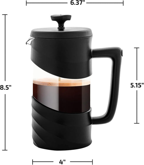 OVENTE 34 Ounce French Press Coffee Maker, Heat Resistant Borosilicate Glass, Black FPW34B