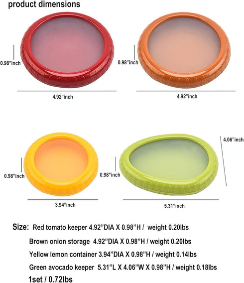 4PC Silicone Fruit and Vegetable Storage Containers Set for Fridge, Onion, Avocado, Tomato Saver