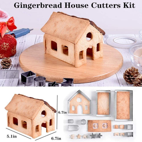 Gingerbread House Cookie Cutter Set, 3D Stainless Steel Biscuit Cutter Mold Including Christmas Tree, Snowman,