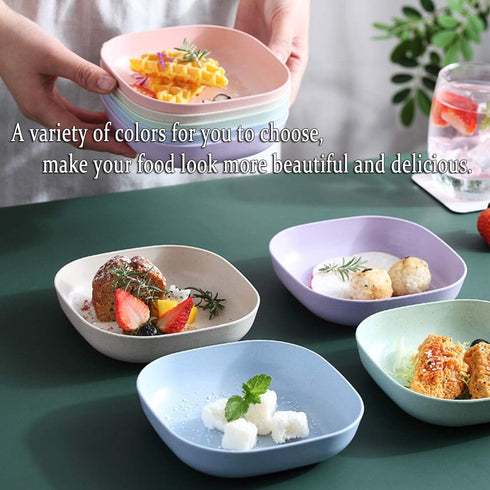 NA 6 PCS 5.7inch Square Lightweight Wheat Straw Plates, Deep Dinner Dishes for Serving Pasta & Fruit (Purple)