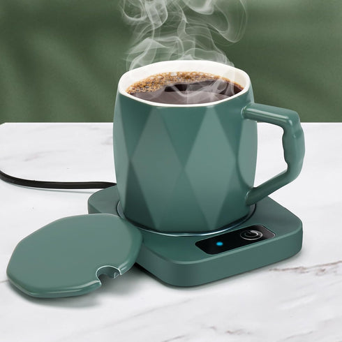 Electric Coffee Warmer with Ceramic Mug, 131? Temperature Control, Smart Coffee Cup Warmer for Desk Home Office