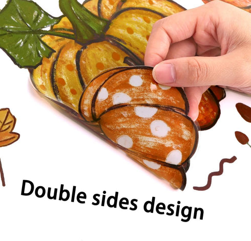 YUJUN 6 Sheets Thanksgiving Fall Window Clings, Pumpkin Maple Leaves Oil Painting Decals for Autumn Home Decor and