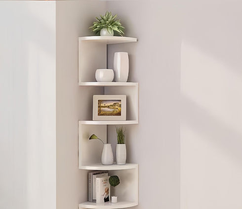 5-Tier Corner Shelf Wall Mount, Screw-Mounted Floating Bookshelf with Enhanced Support, Space-Saving