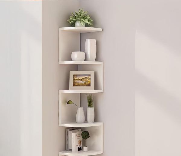 5-Tier Corner Shelf Wall Mount, Screw-Mounted Floating Bookshelf with Enhanced Support, Space-Saving