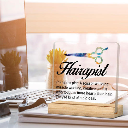 Zauly Best Hair Stylist Gift - Hairapist Definition Acrylic Desk Sign Decor for Women Men