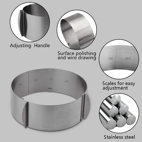 Adjustable Cake Mould, Stainless Steel Cake Mousse Ring 6 to 12 Inch, Set of 2 for Baking, DIY Cake