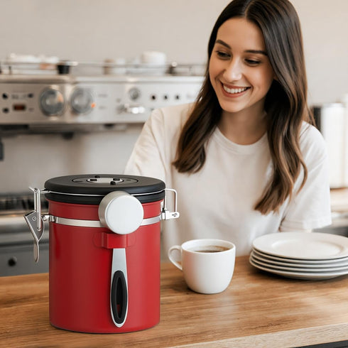 Cereal,16OZ,Red ShanSon Coffee Canister Airtight Coffee Container Stainless Steel Coffee Bean Storage Container