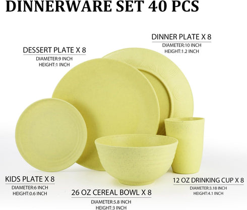 Set 40-Piece 8 Set Sets Set Set Wheat Straw Dinnerware Service for Unbreakable Dishes Plates and Bowls Drinking Glasses