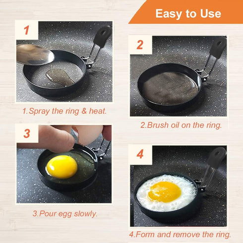 3.5" Set 2 COTEY Egg Rings of with Silicone Handle, Large Ring for Frying Eggs, Round Mold for English Muffins