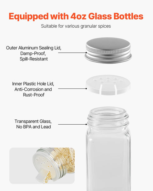 36 Set, Countertop, 18x11 VEVOR Spice Rack Organizer for Cabinet, Spice Organizer with Empty Spice Jars, Lids, Spice