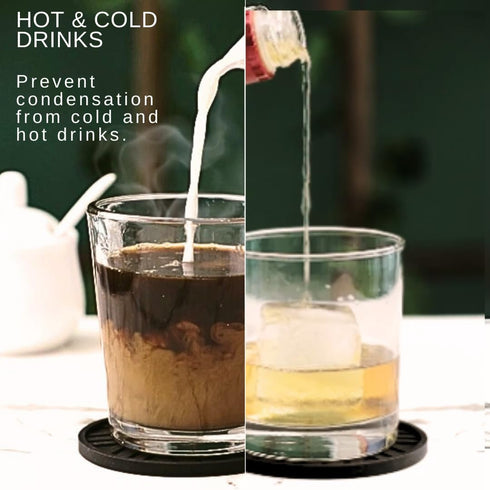 Angardy Homeware Set 6 Silicone Coasters of with Gold Holder - Smart and Modern Design That Holds Your Drinks