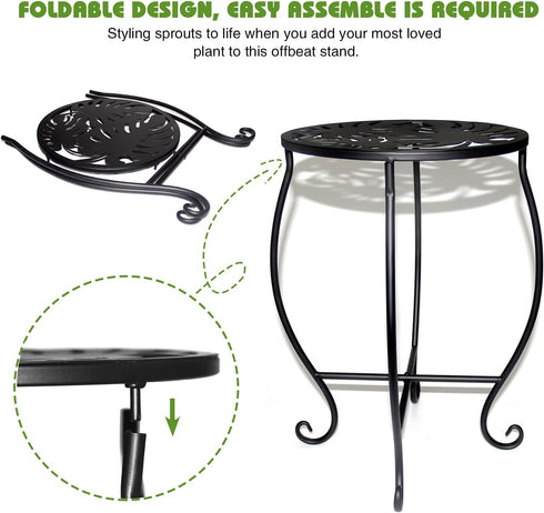 Aonagi 15" 8" 2pcs) Tall Metal Plant Stand, Wide Round Plant Stand for Flower Pot Rustproof Iron Plant Holder